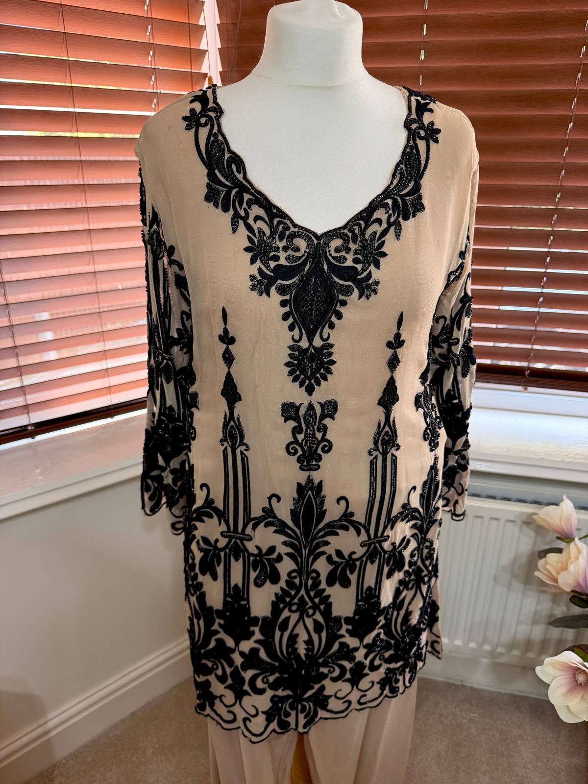 Beige Sharara with Black Embroidery and Matching Dupatta