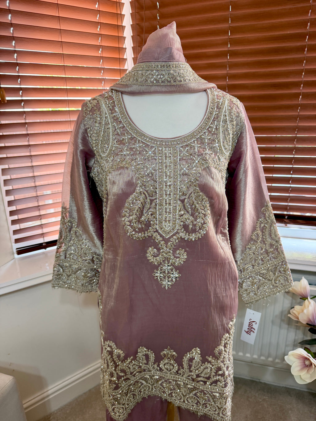 Dusty Rose Gold Embroidered Kurta Set