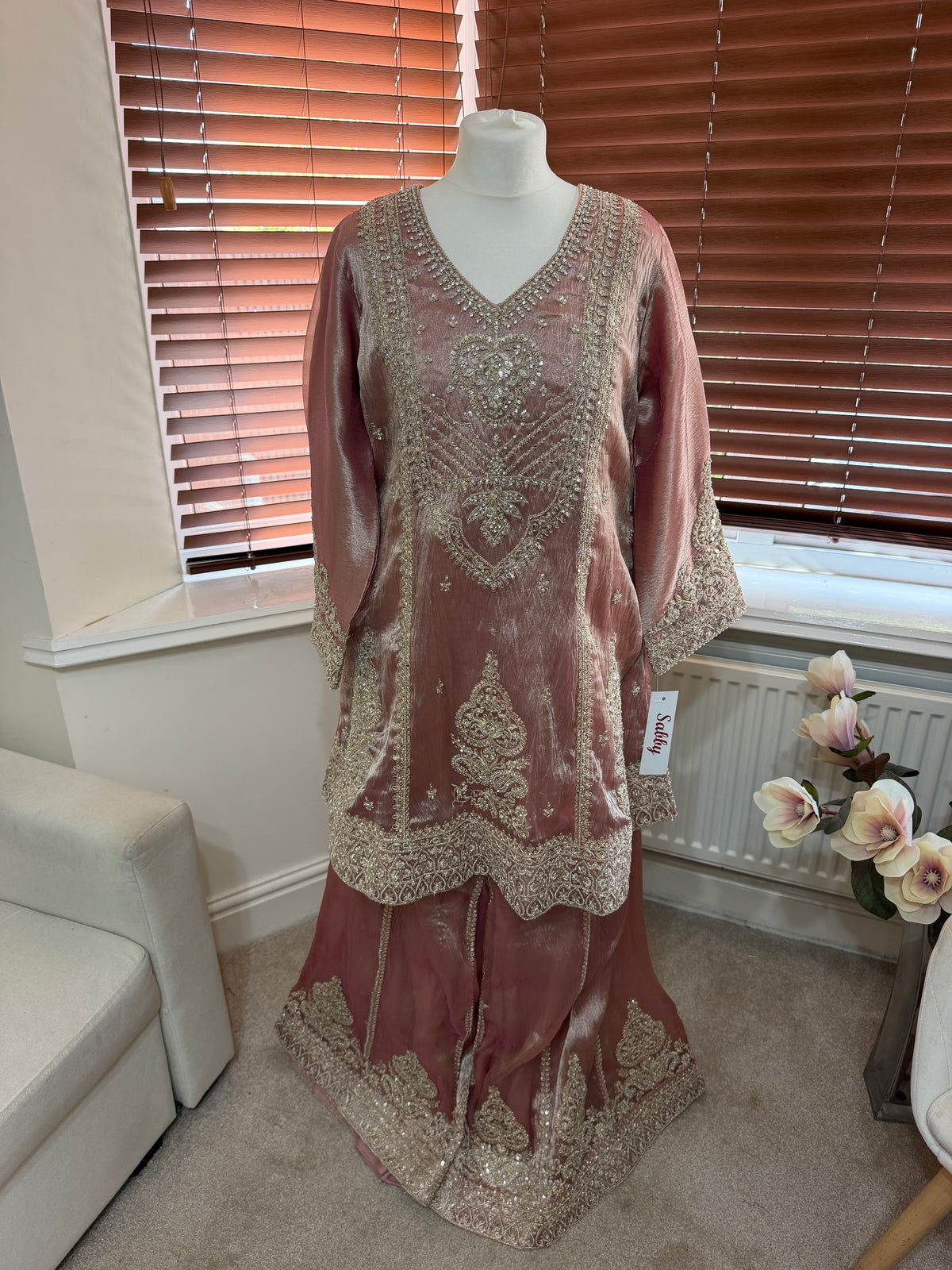 Dusty Rose Gold Embroidered Kurta Set