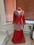 Coral Red Embellished Sharara Set