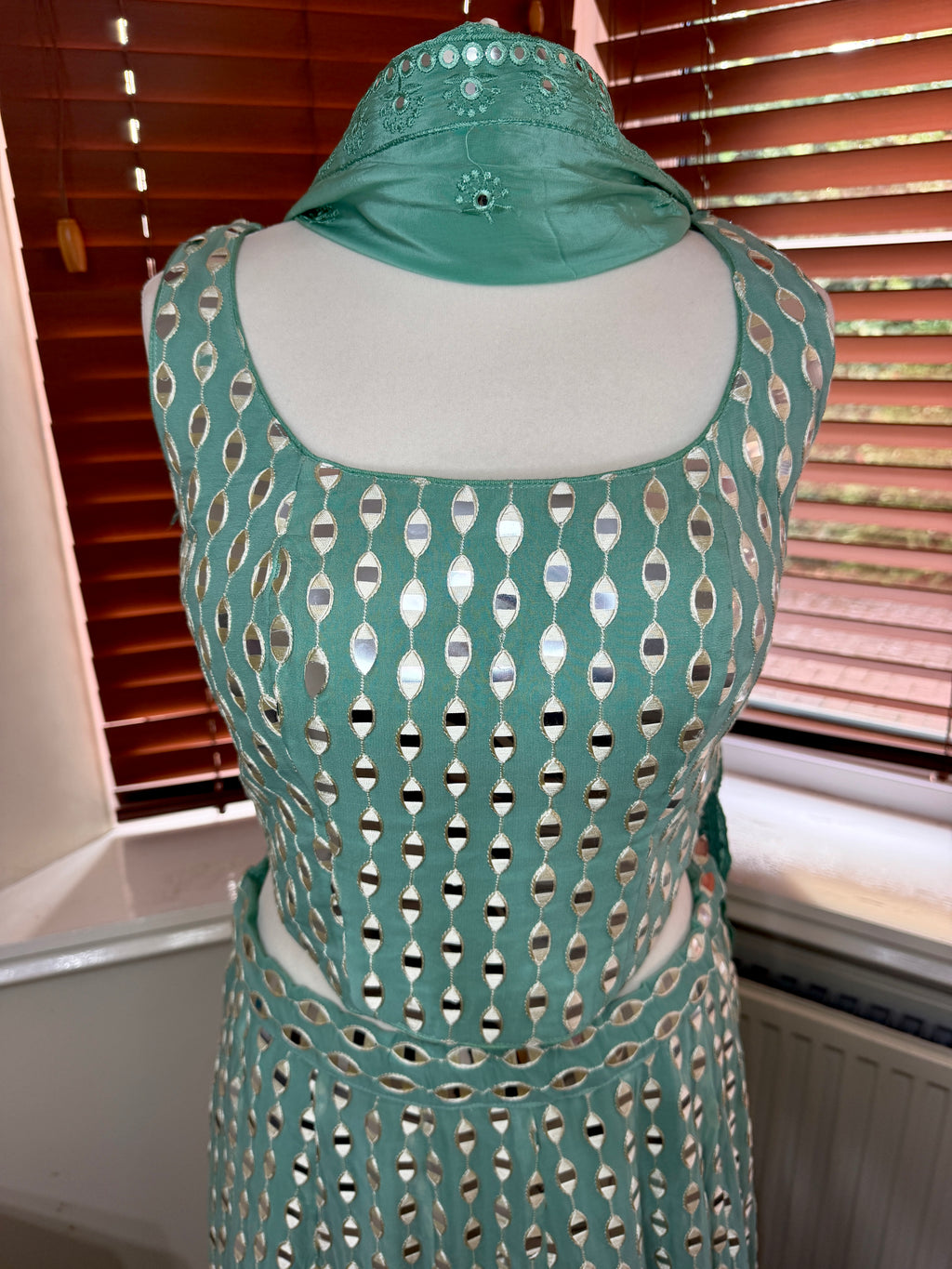 Teal Mirror Work Lehenga Set