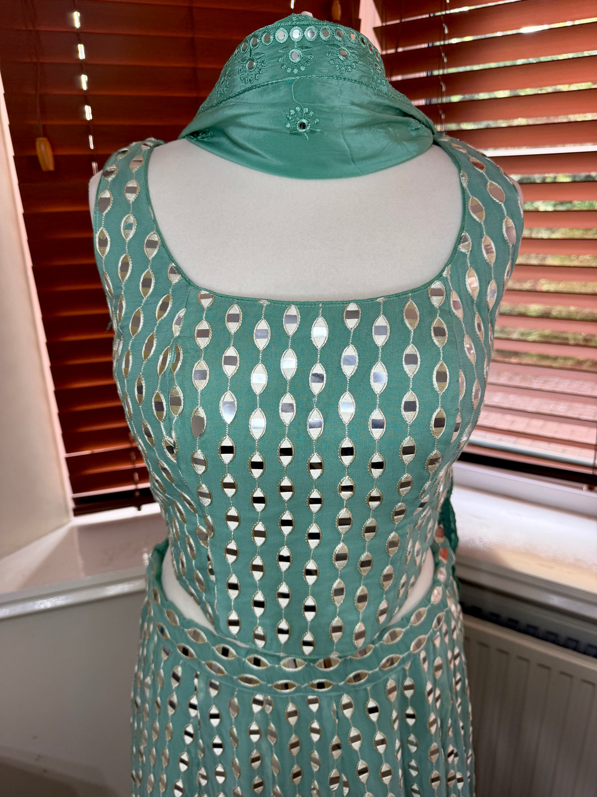 Teal Mirror Work Lehenga Set