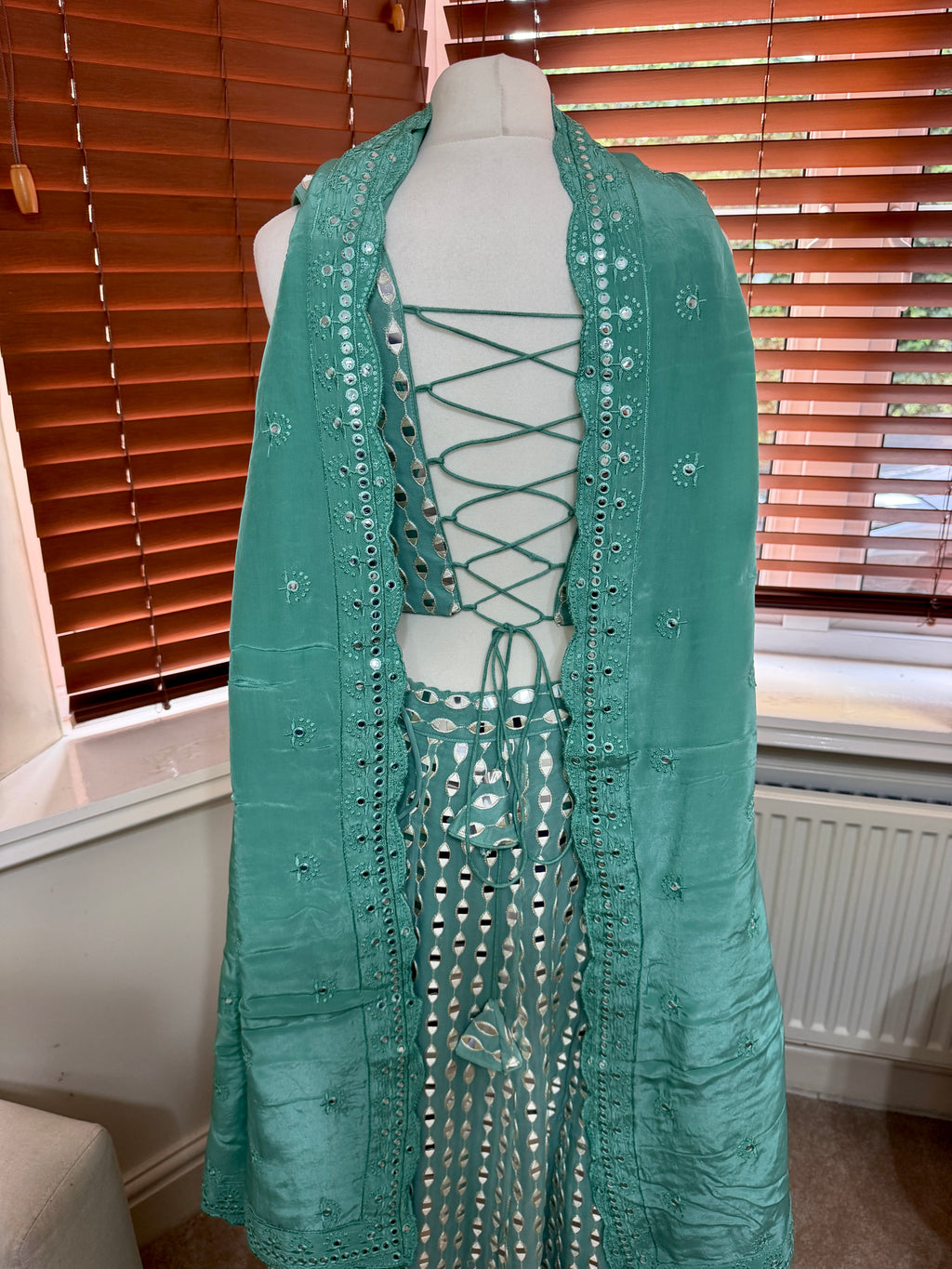 Teal Mirror Work Lehenga Set