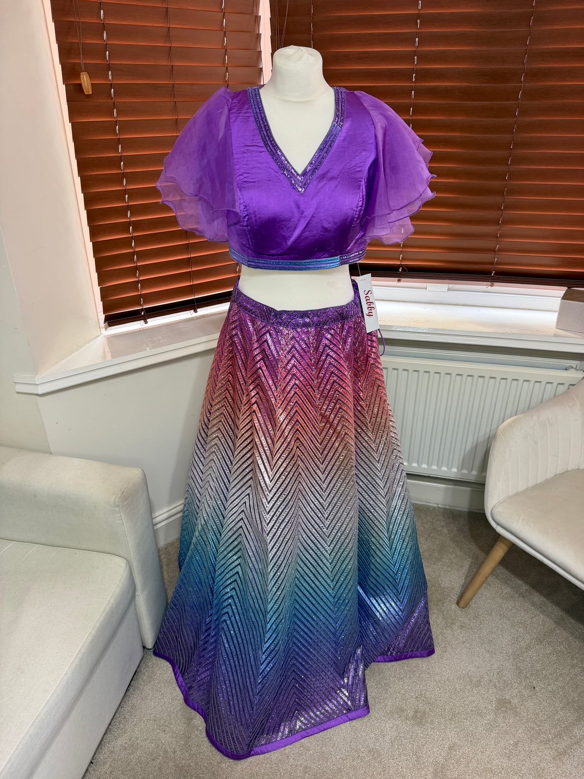 Purple Ombre Ruffle Lehenga Set