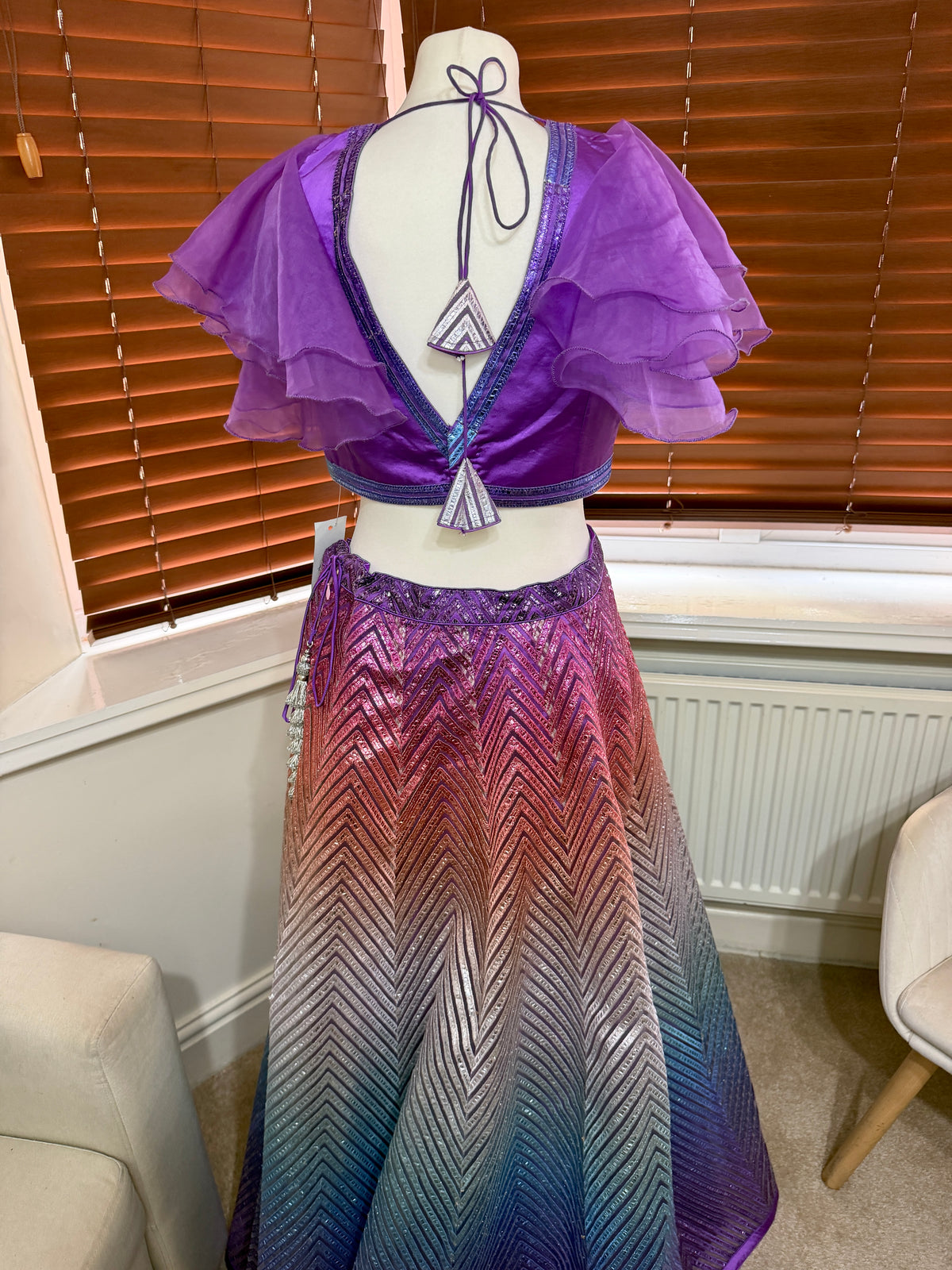 Purple Ombre Ruffle Lehenga Set