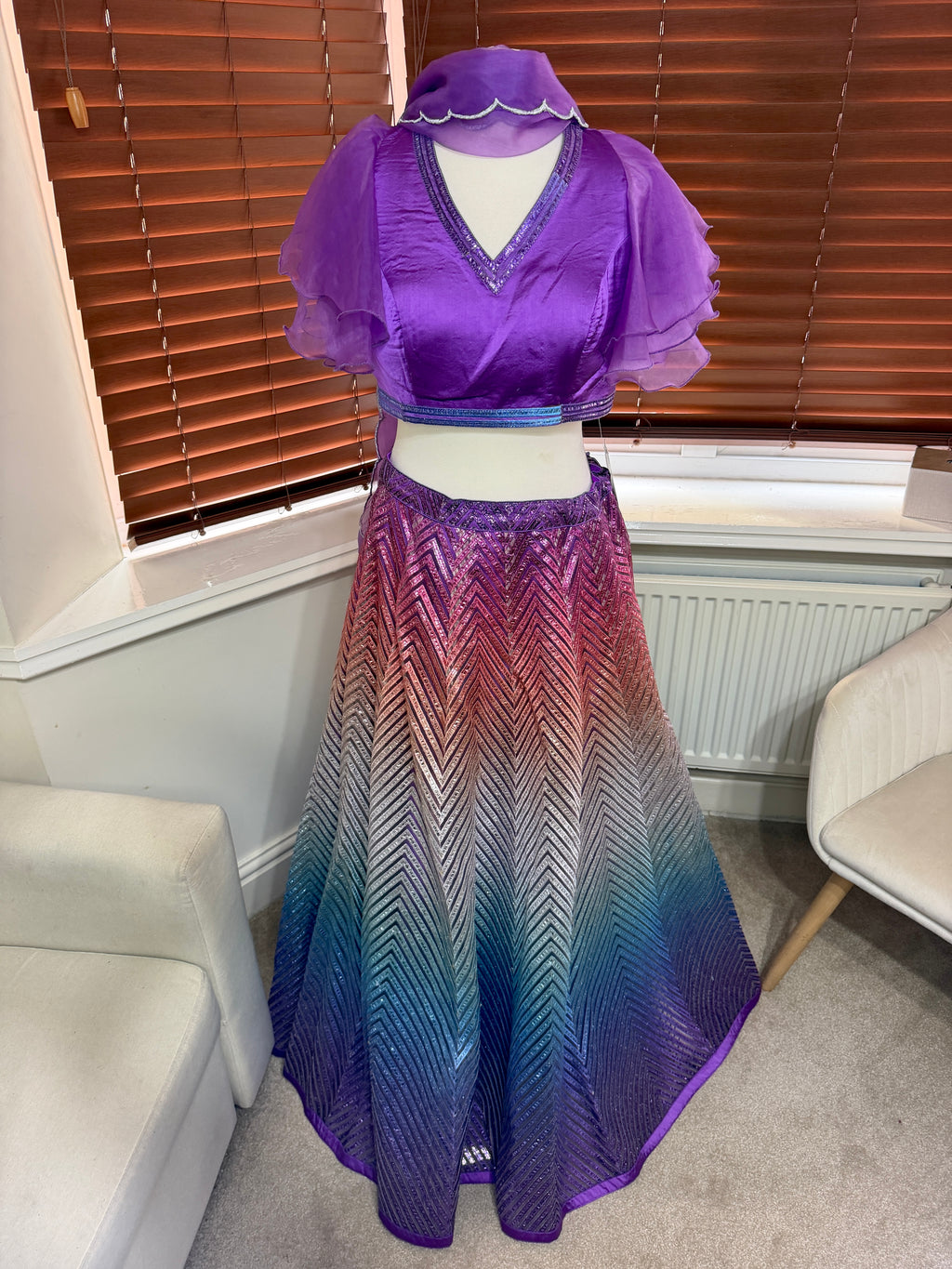 Purple Ombre Ruffle Lehenga Set