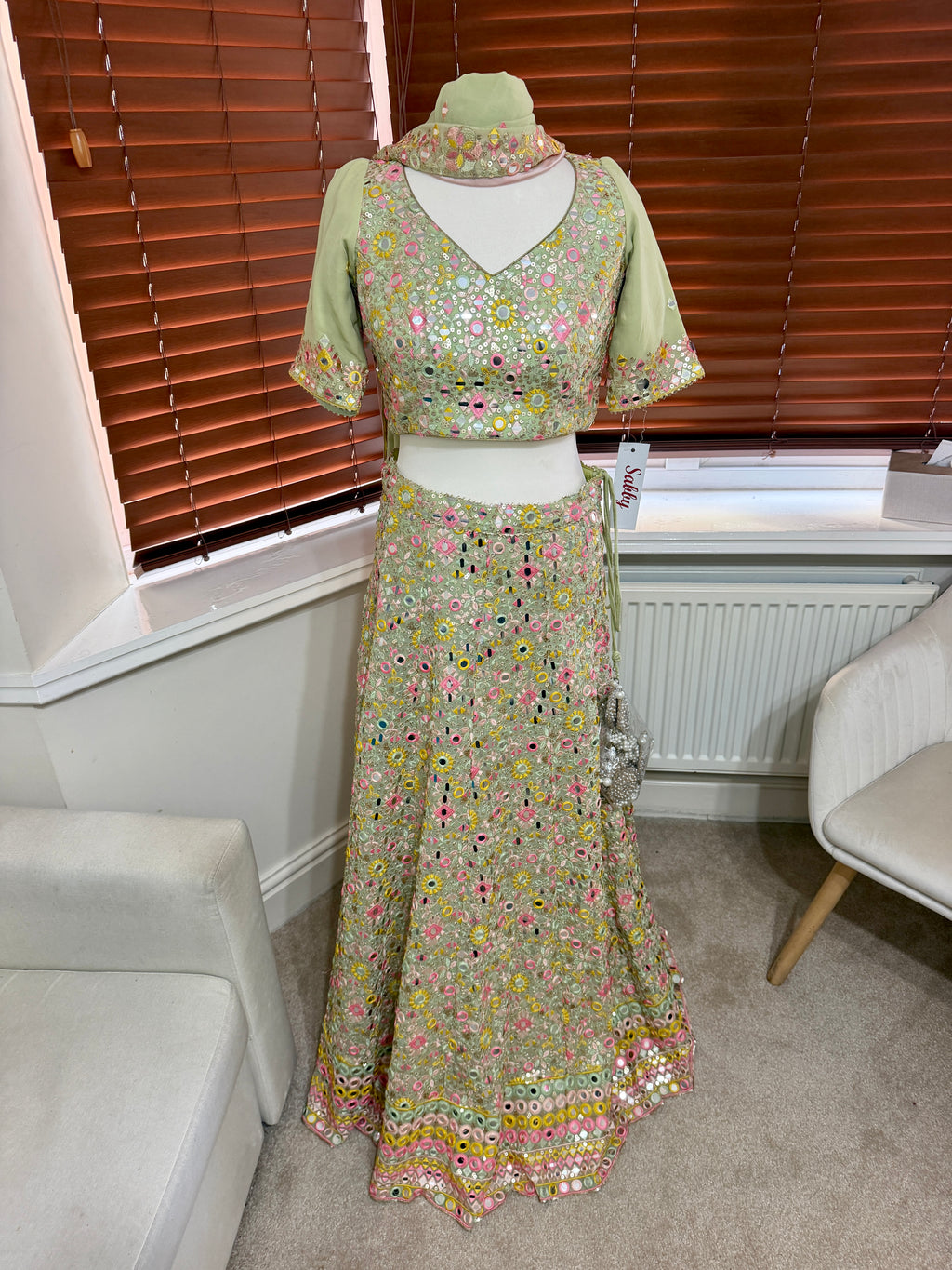 Pistachio Floral Embroidered Lehenga Set