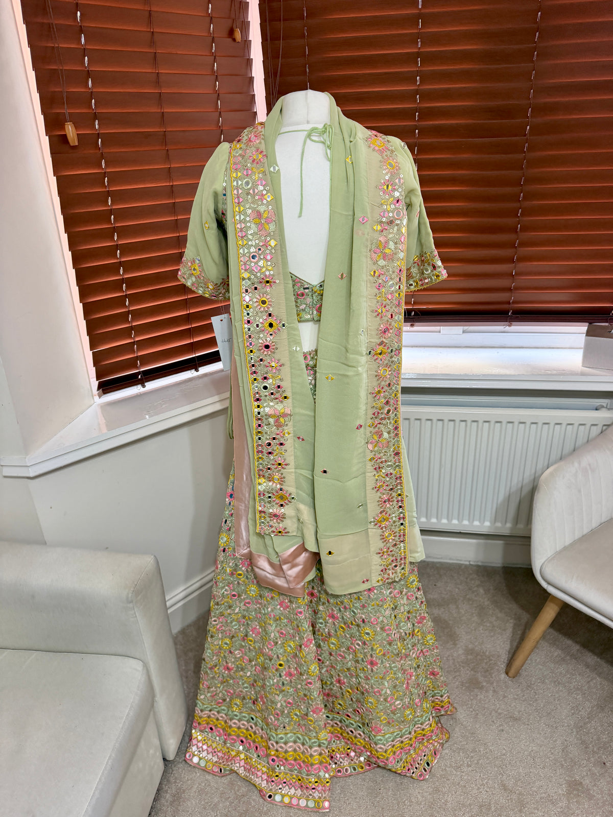 Pistachio Floral Embroidered Lehenga Set
