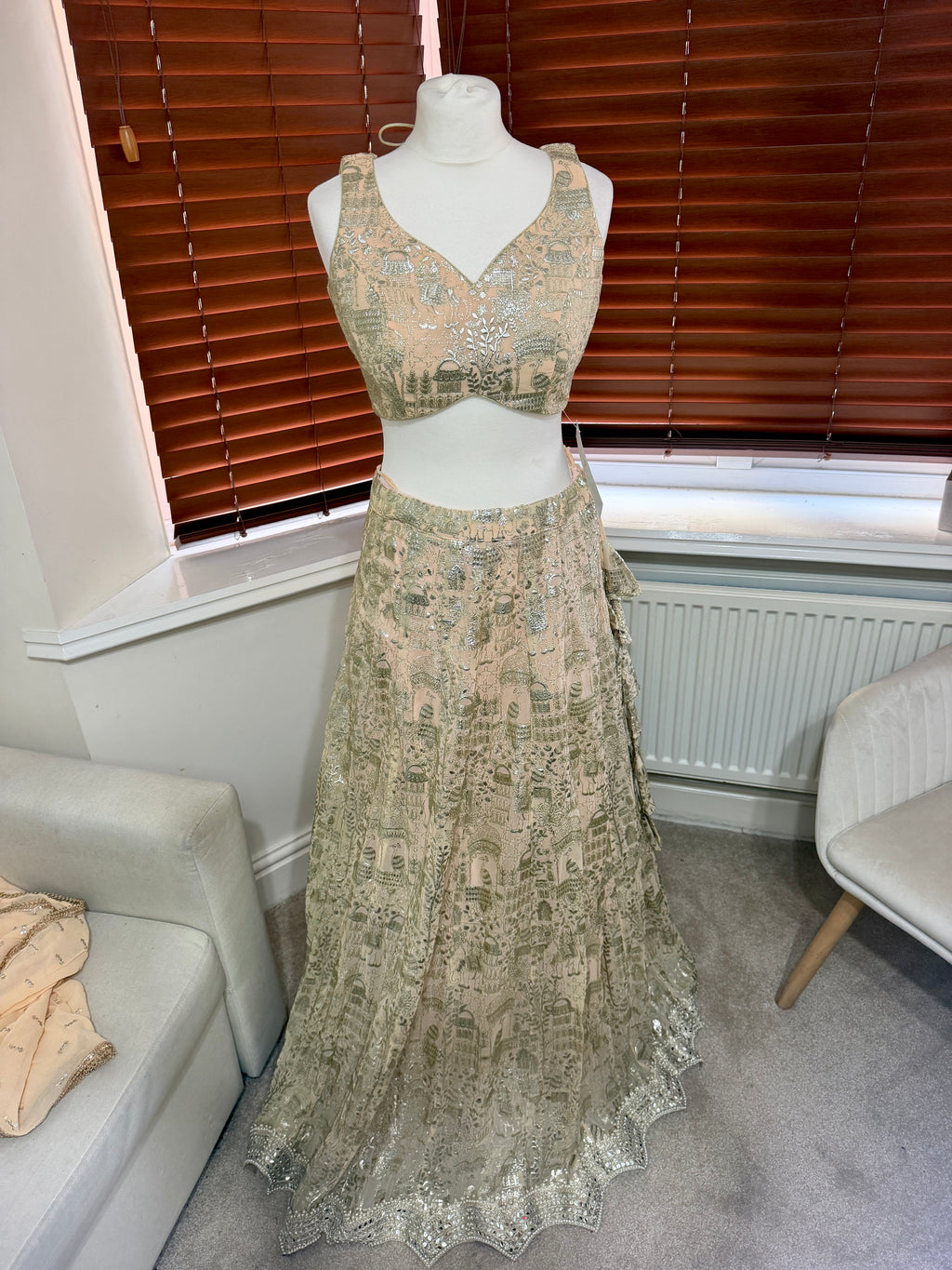Champagne Gold Embroidered Lehenga Set
