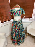 Green Floral Printed Lehenga