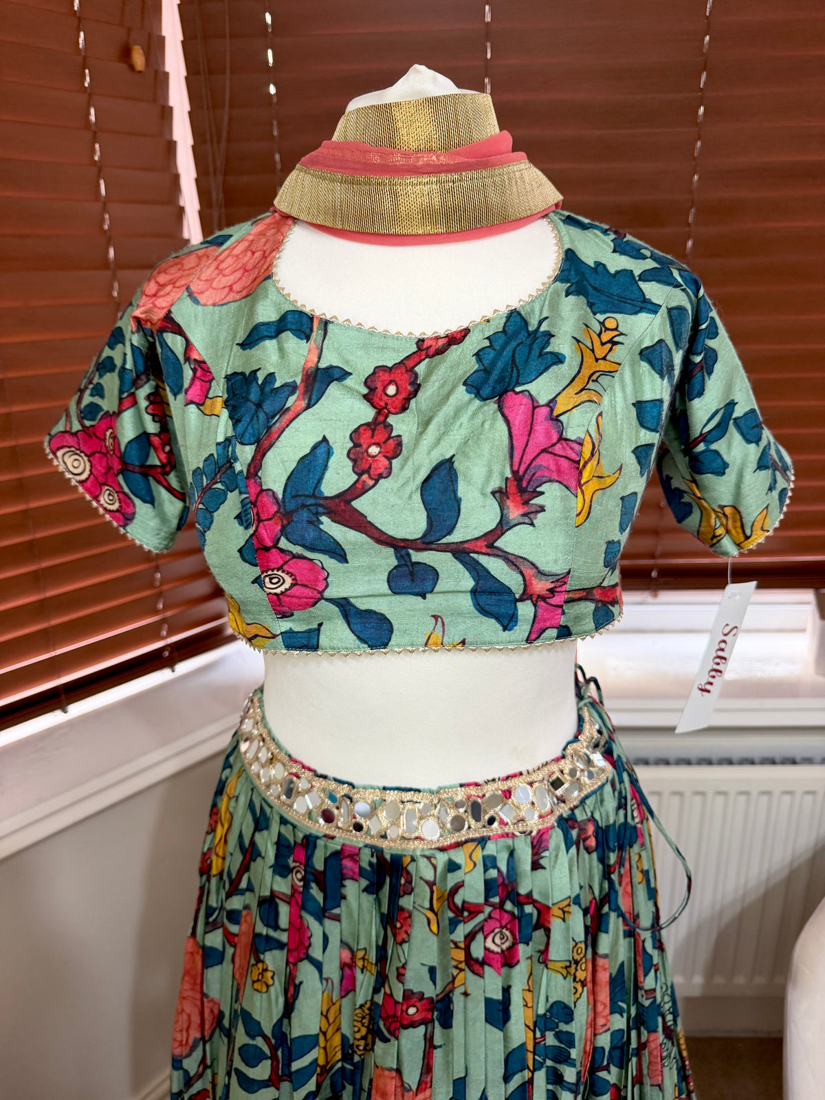 Green Floral Printed Lehenga