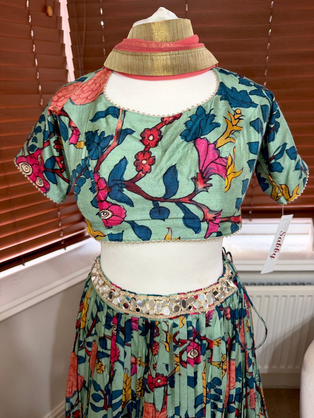 Green Floral Printed Lehenga
