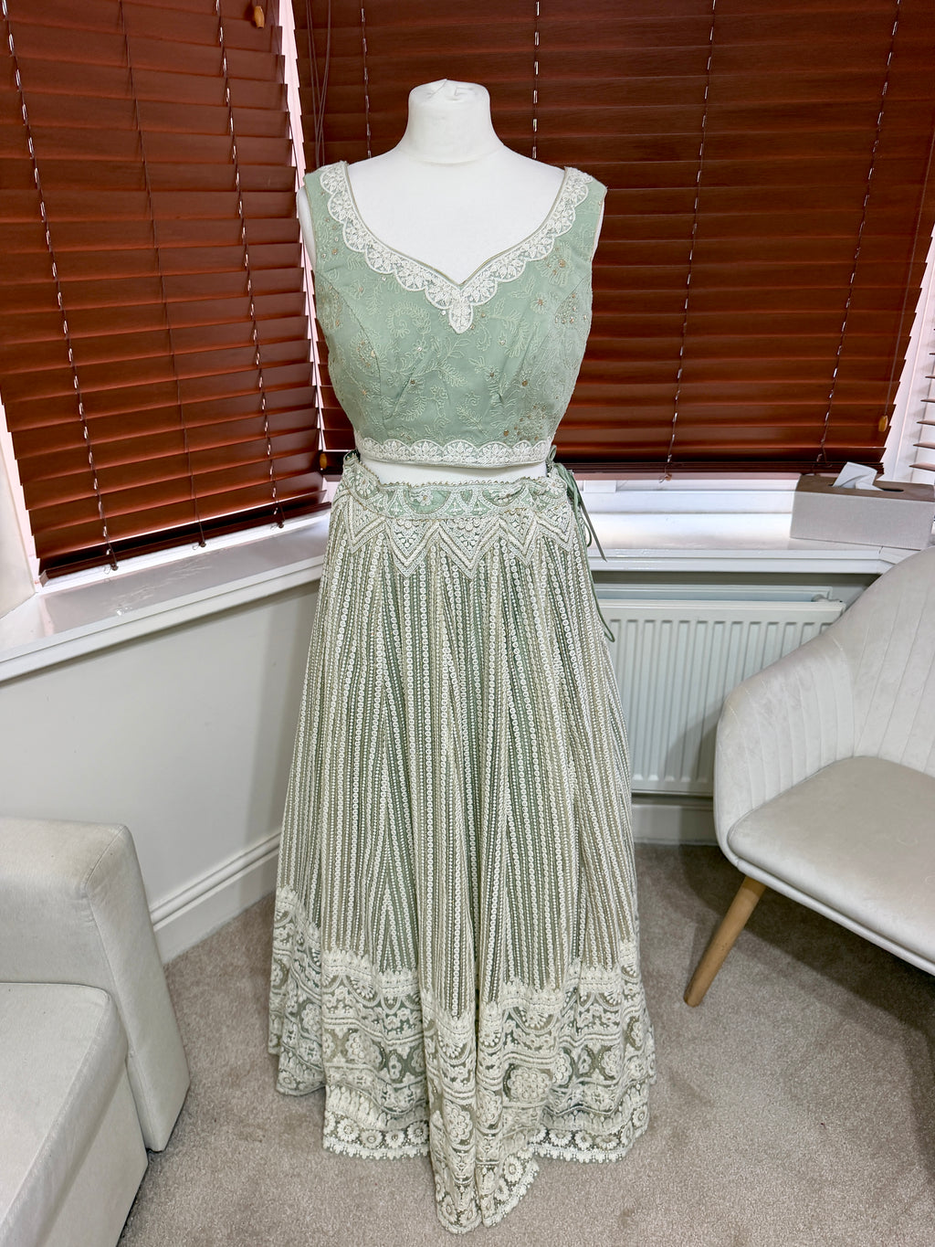 Sage Green Embroidered Lehenga Set