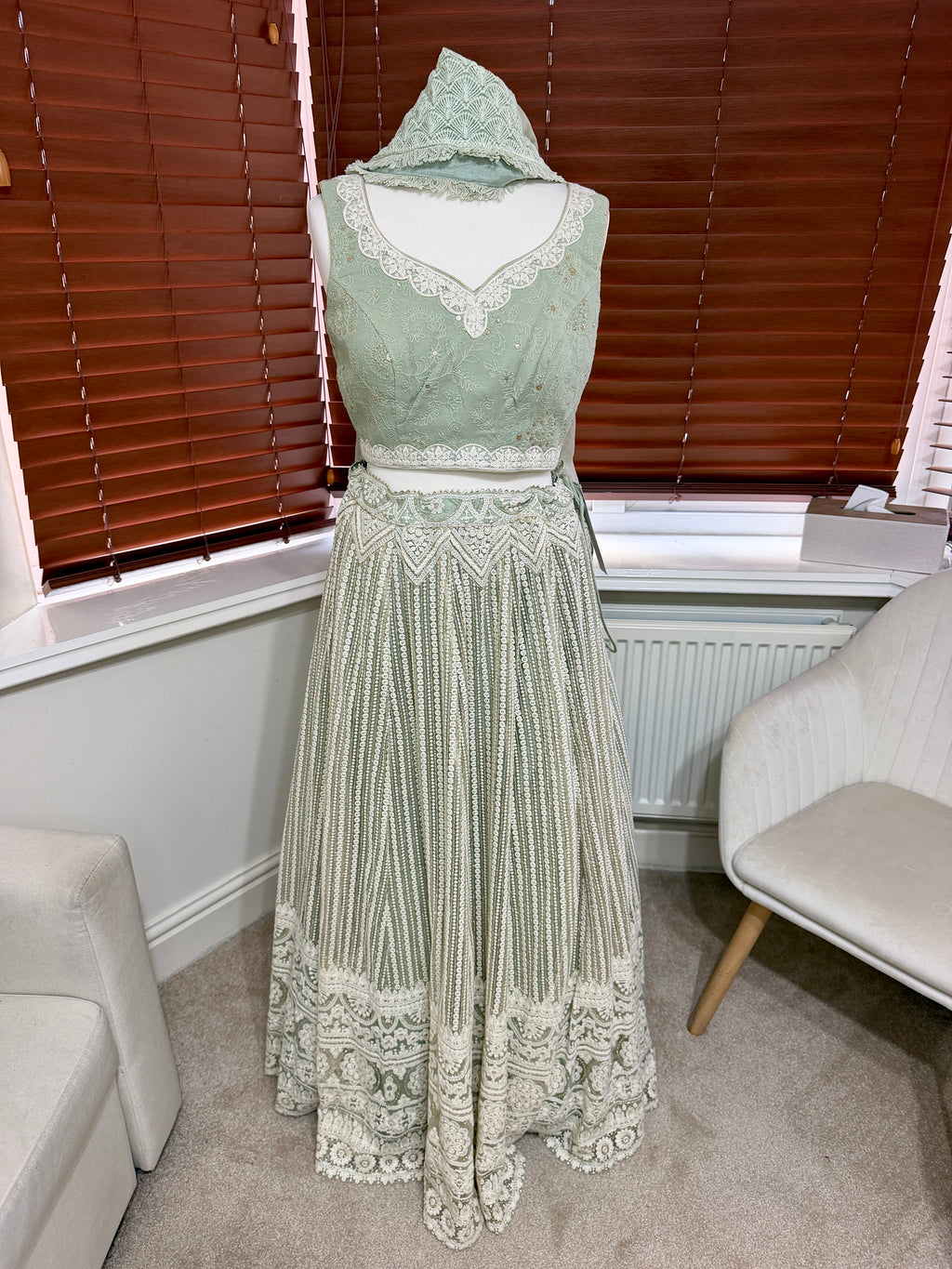 Sage Green Embroidered Lehenga Set