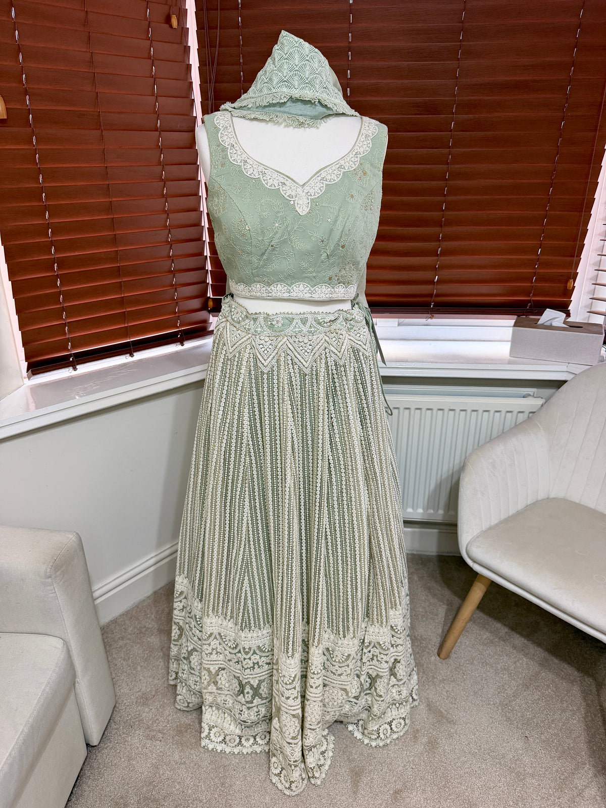 Sage Green Embroidered Lehenga Set