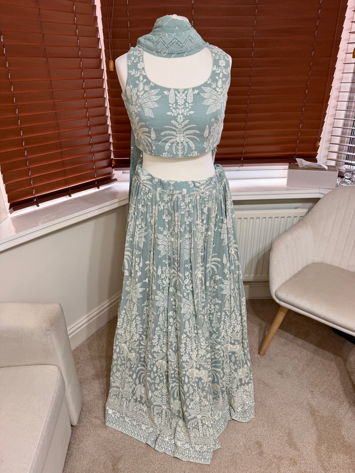 Light Blue Floral Lehenga Set