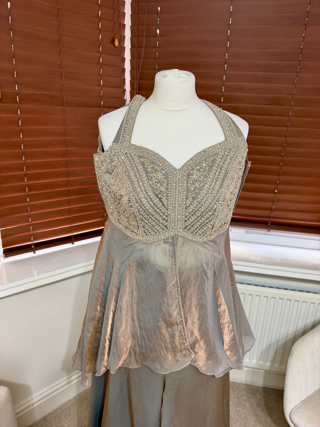 Champagne Corset Peplum Top & Sharara Set