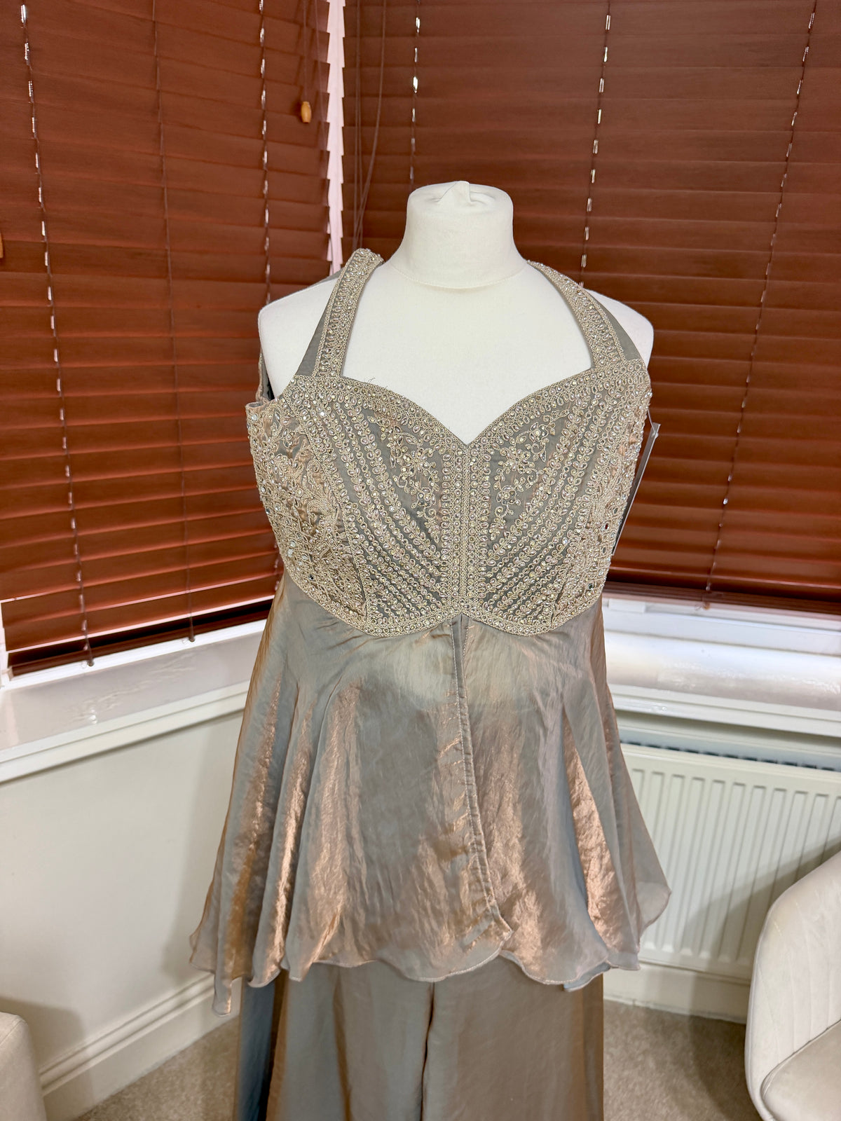 Champagne Corset Peplum Top & Sharara Set