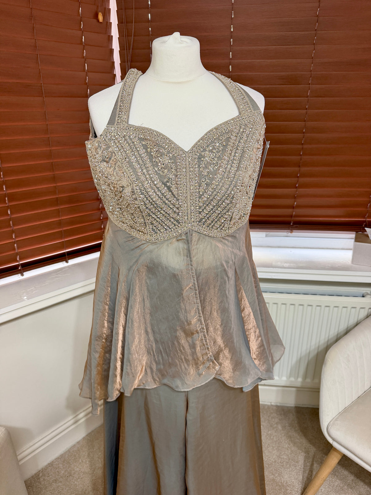 Champagne Corset Peplum Top & Sharara Set