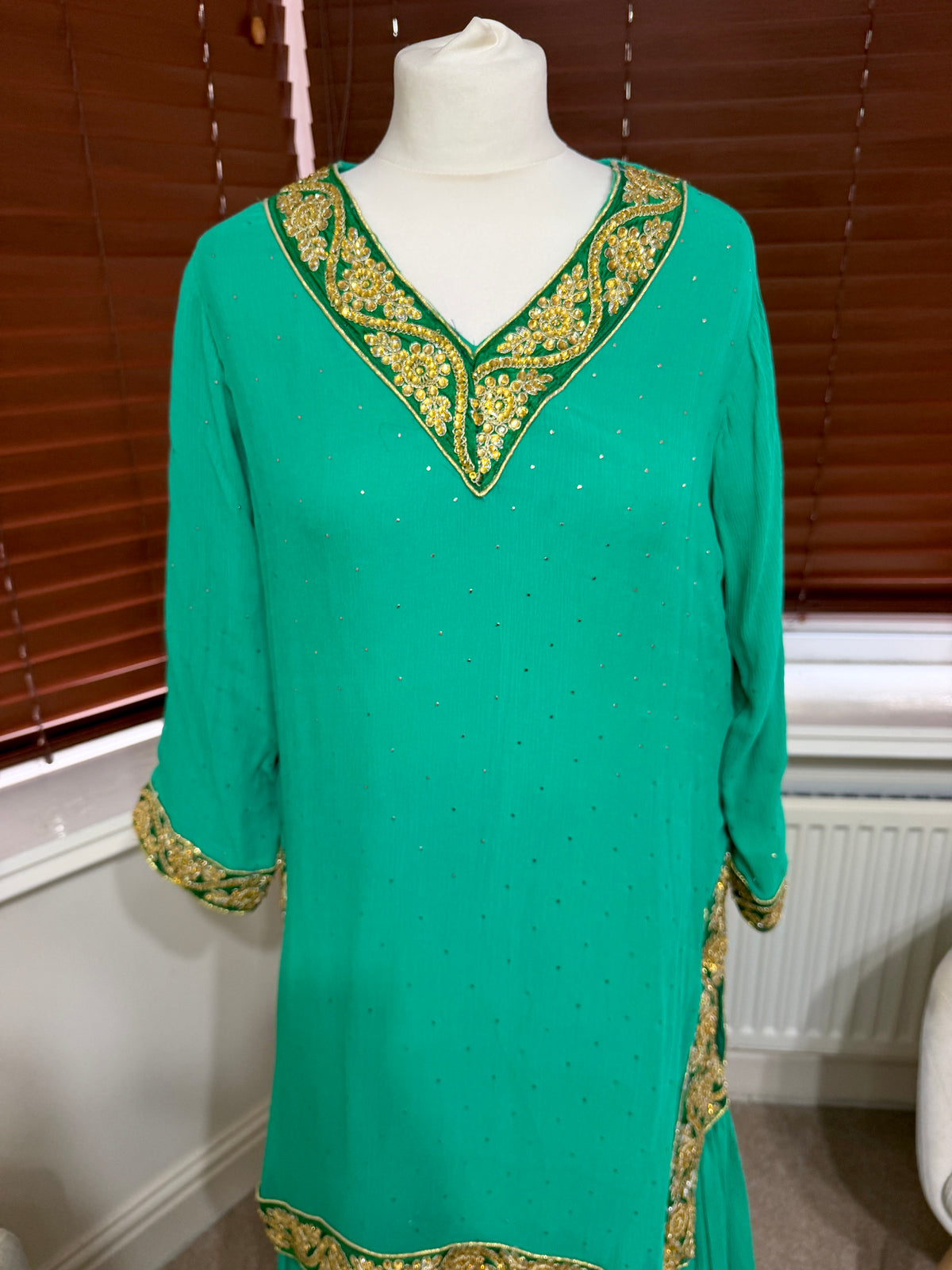 Emerald Green Gold Trim Kurta Set