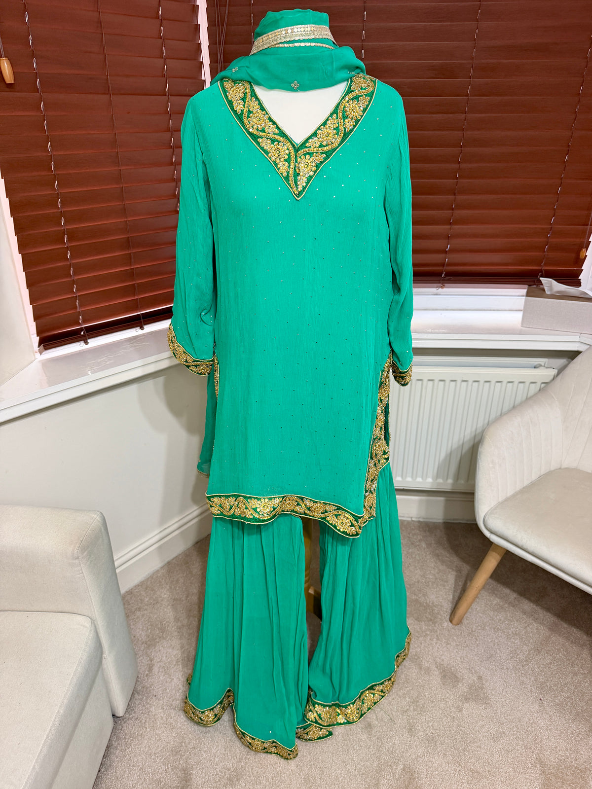 Emerald Green Gold Trim Kurta Set