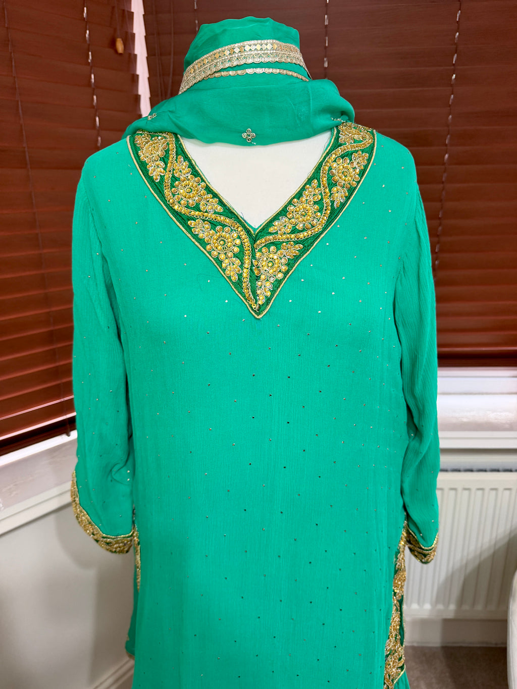 Emerald Green Gold Trim Kurta Set