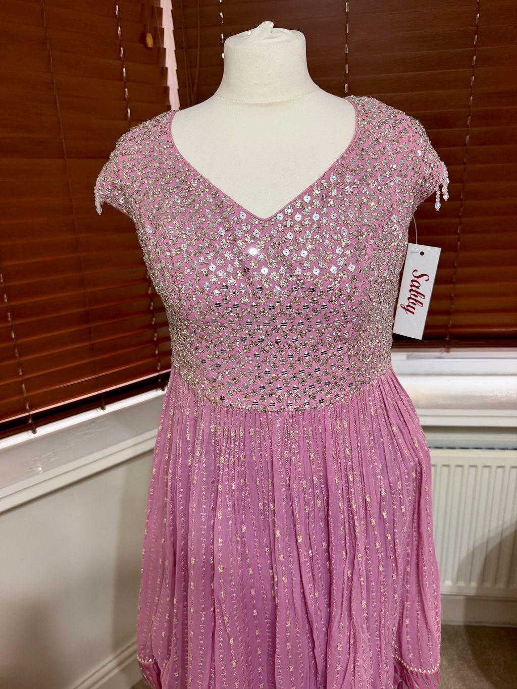 Lilac Sharara Set with Long Peplum Style Embroidered Top & Matching Dupatta