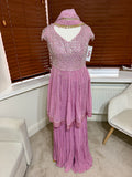 Lilac Sharara Set with Long Peplum Style Embroidered Top & Matching Dupatta