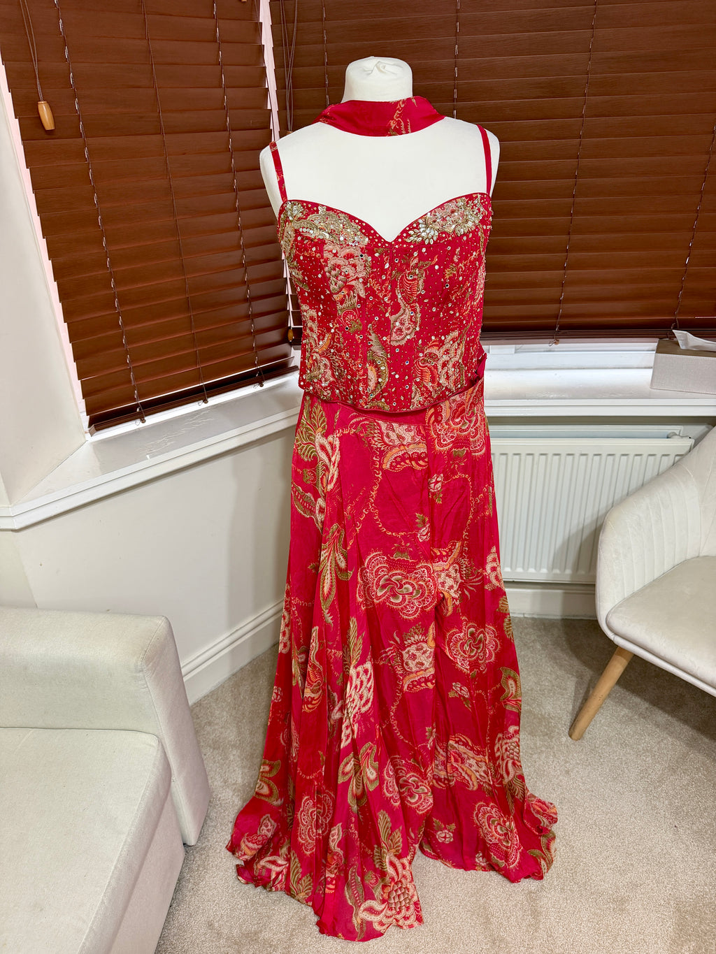 Red Floral Printed Sharara with Corset and Dupatta