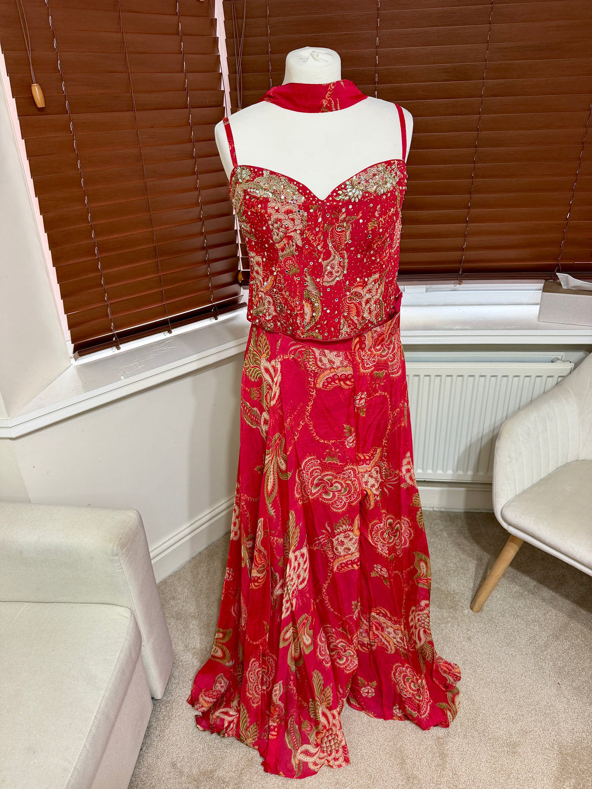 Red Floral Printed Sharara with Corset and Dupatta