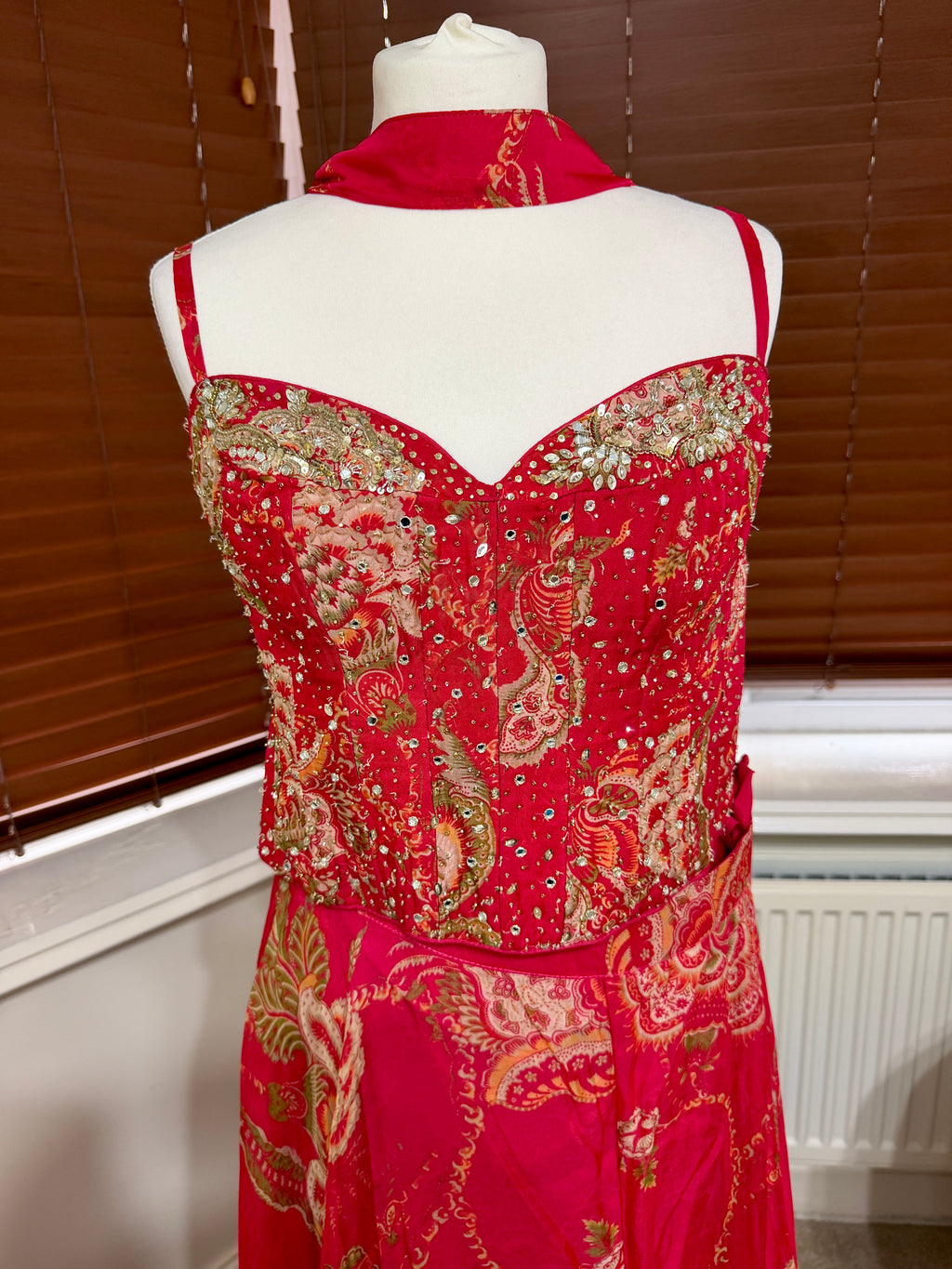 Red Floral Printed Sharara with Corset and Dupatta