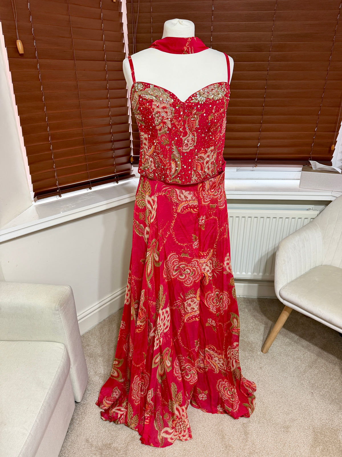 Red Floral Printed Sharara with Corset and Dupatta