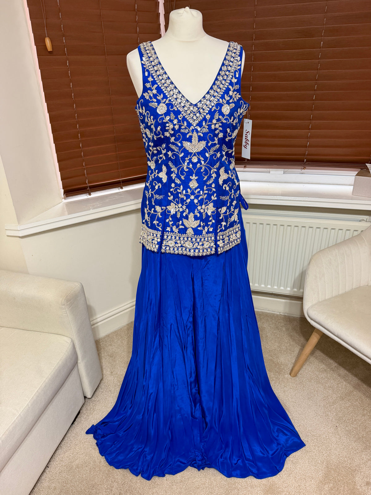 Sleeveless Electric Blue Sharara with Embroidery