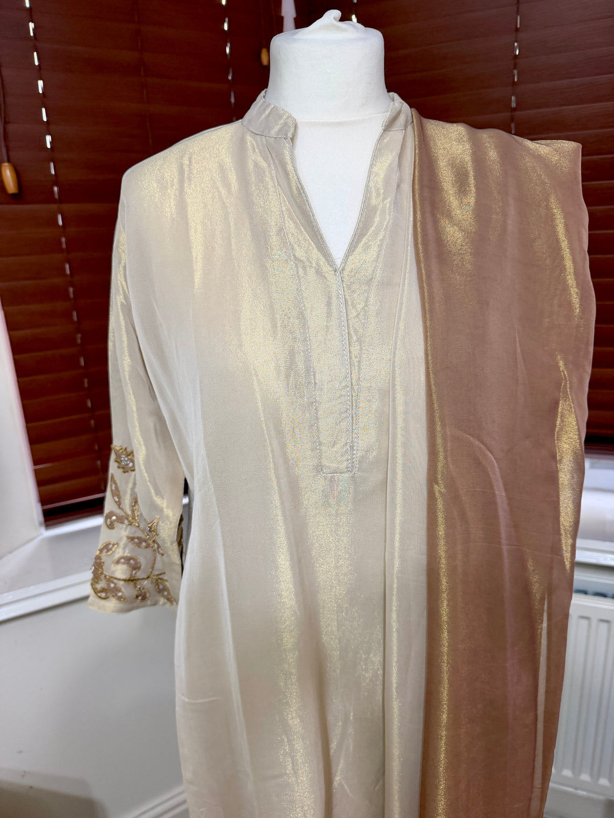 Gold Shimmer Sharara with Statement Colourful Tassel Dupatta