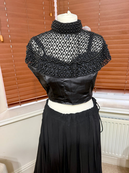 Black Lehenga with Corset & Embellished Cropped Jacket