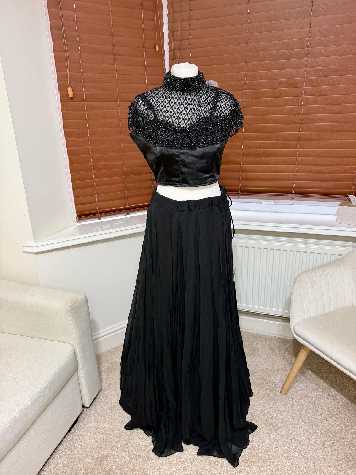 Black Lehenga with Corset & Embellished Cropped Jacket