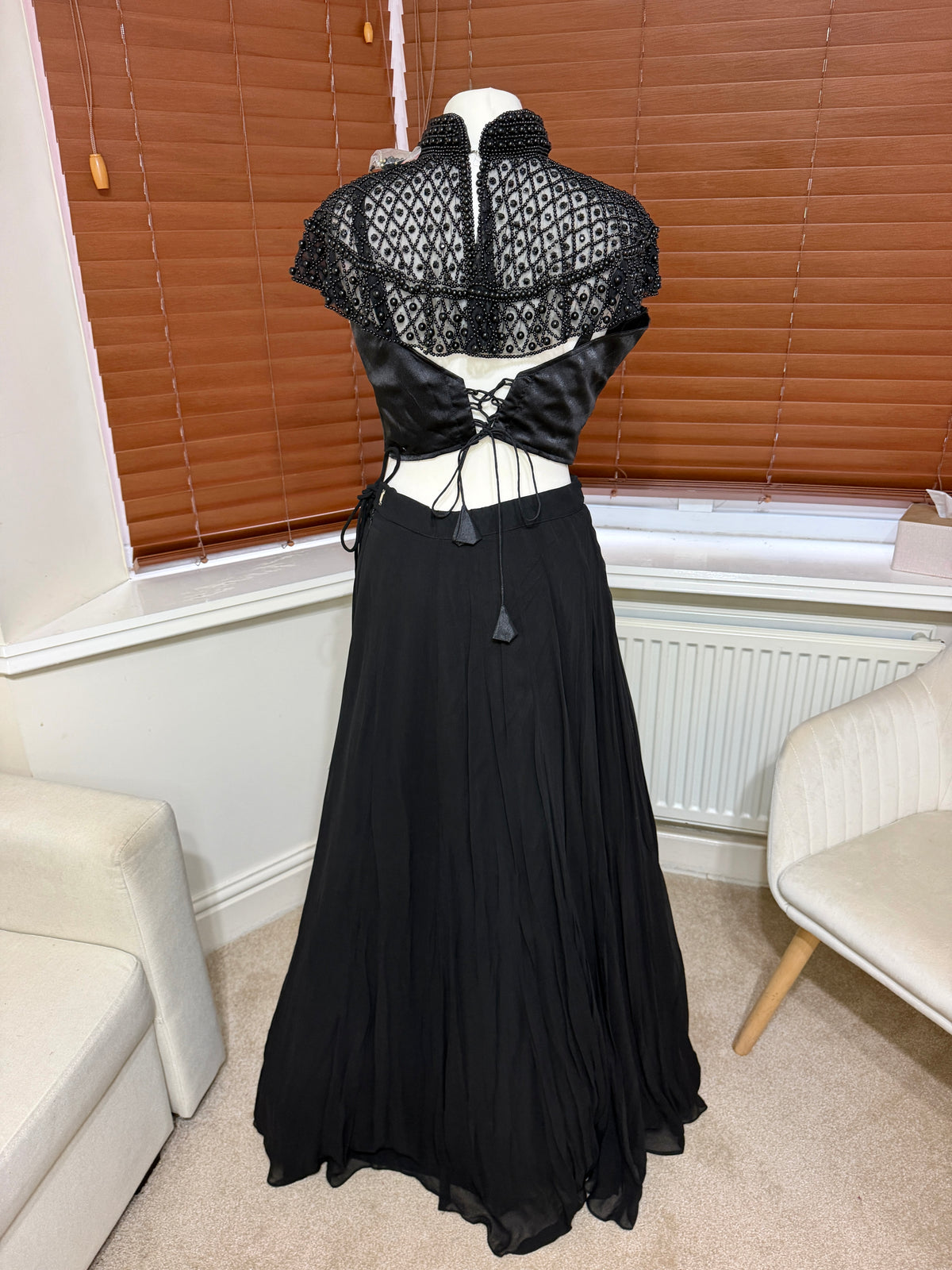 Black Lehenga with Corset & Embellished Cropped Jacket