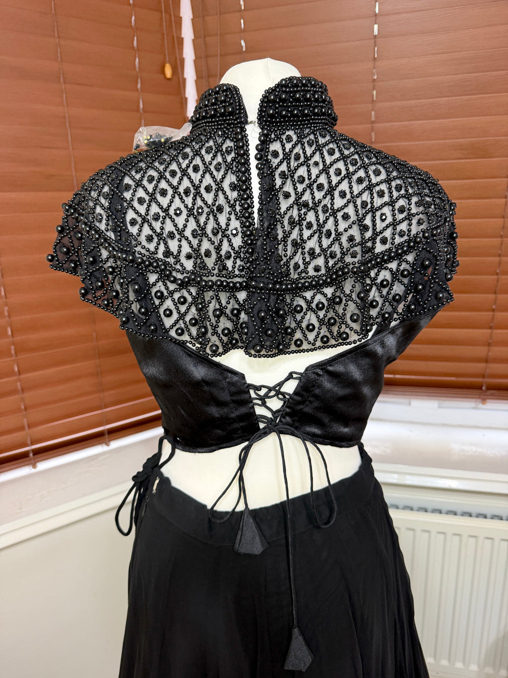 Black Lehenga with Corset & Embellished Cropped Jacket