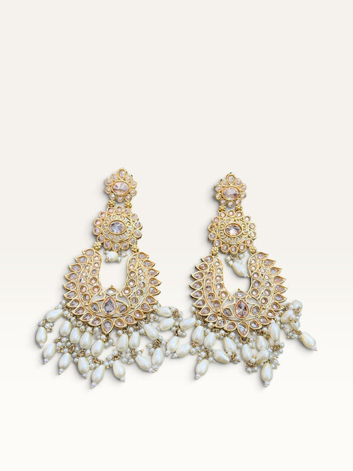 Blush Pink Pearl Kundan-Style Earrings by Sabby Clothing