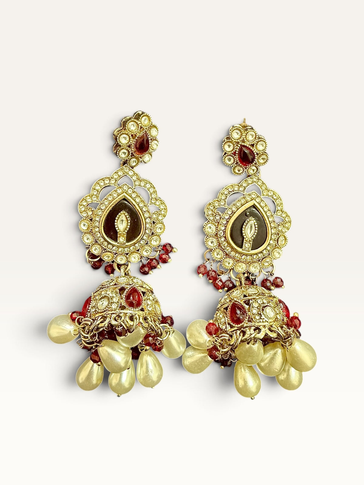 Ruby Red Antique-Gold Statement Earrings by Sabby Clothing