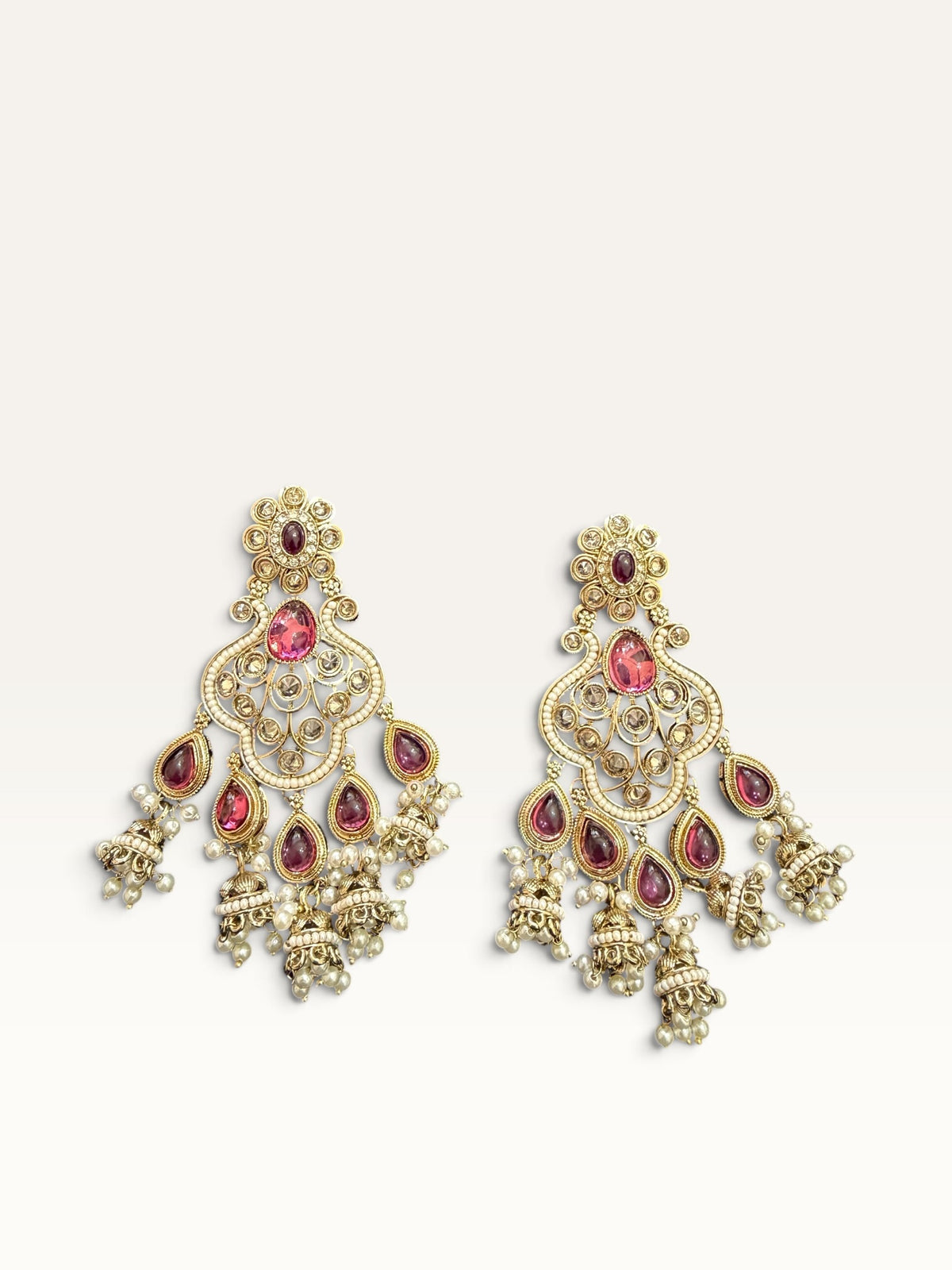 Ruby Red Antique-Gold Drop Earrings by Sabby Clothing