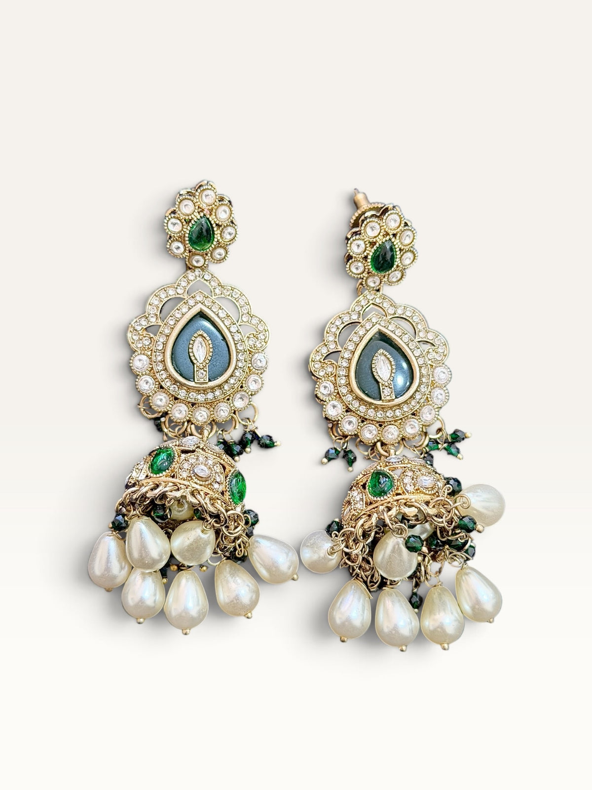 Emerald Green Pearl Statement Earrings by Sabby Clothing