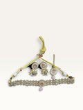 Blush Pink Kundan-Style Choker & Earrings Set by Sabby Clothing