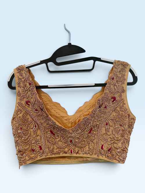 Antique Gold Embroidered Scoop-Neck Blouse – back view