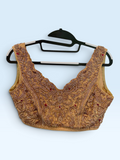 Antique Gold Embroidered Scoop-Neck Blouse – front view