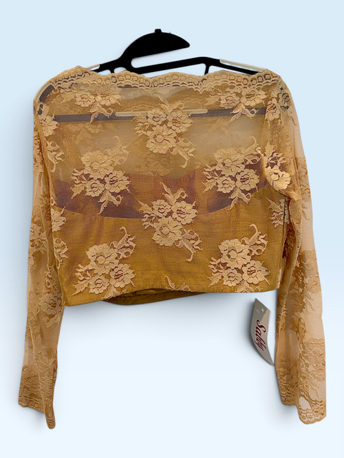Antique Gold Floral Lace Long-Sleeve Blouse – back view
