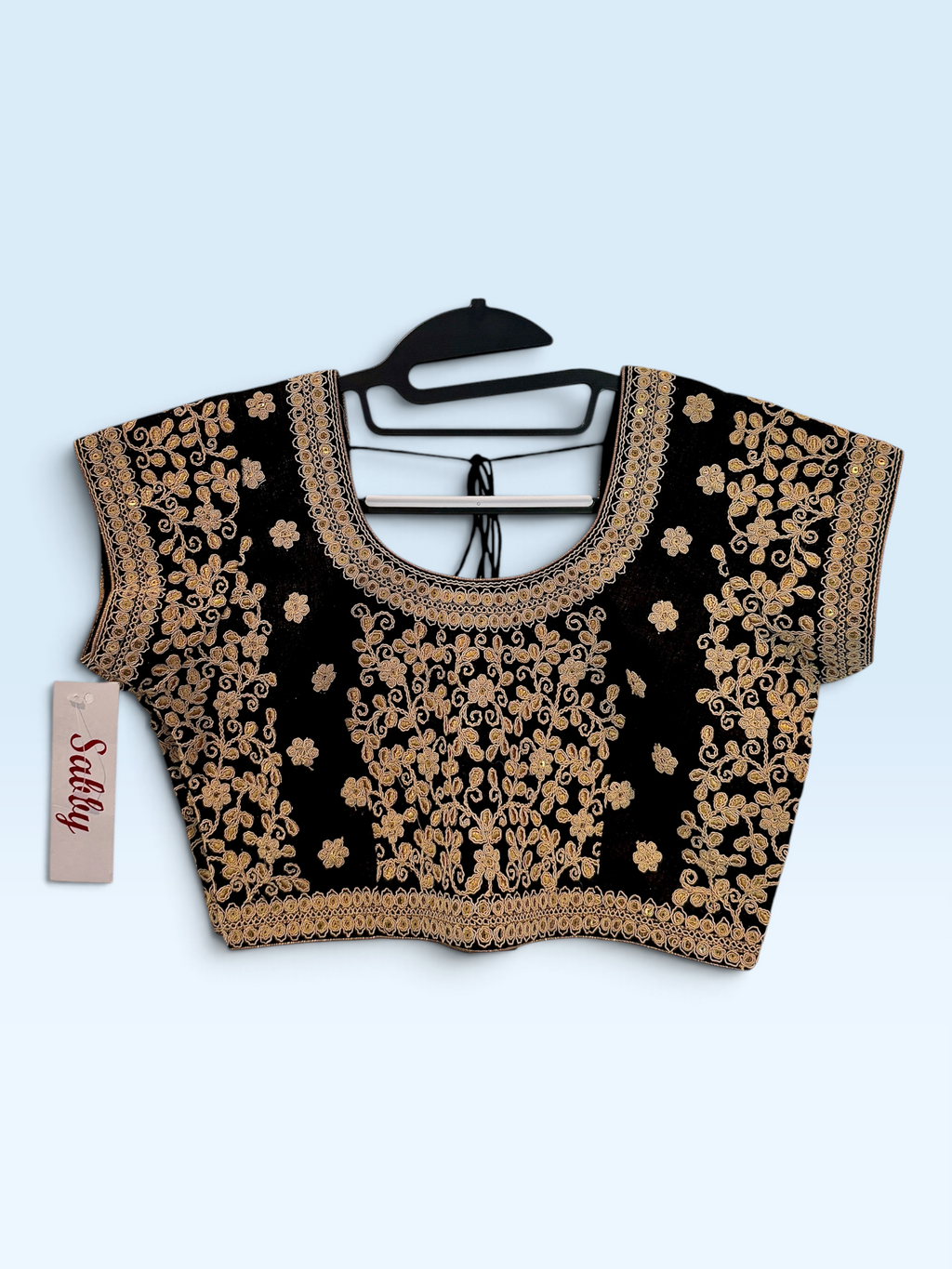 Black & Gold Embroidered Statement Blouse – front view