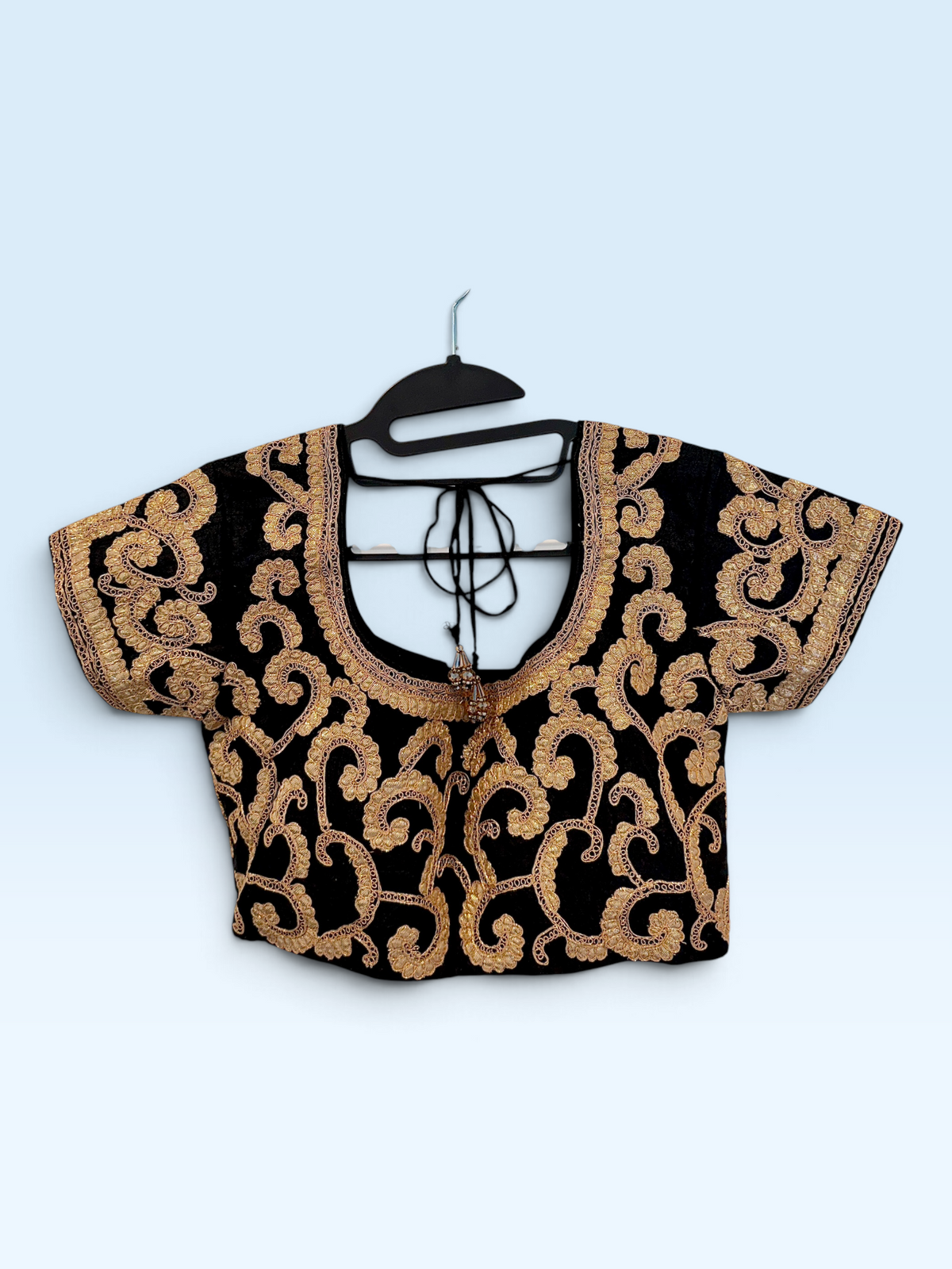 Black & Gold Swirl Embroidered Blouse – back view