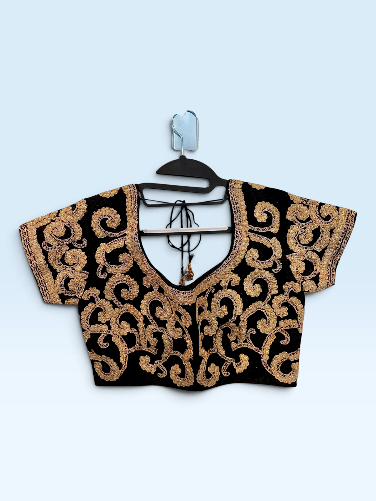 Black & Gold Swirl Embroidered Blouse – front view