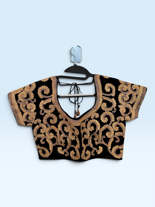 Black & Gold Swirl Embroidered Blouse – front view